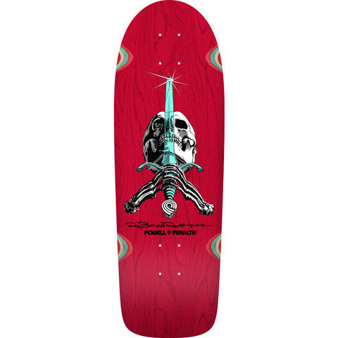 Powell Peralta OG Ray Rodriguez Skull & Sword Reissue Skateboard Deck Red Stain - 10 x 30