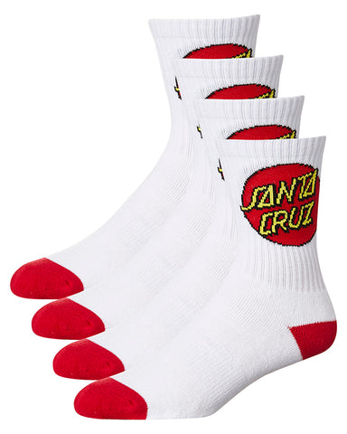 SANTA CRUZ YOUTH SOCKS WHITE AND RED SIZE 2-8 PACK OF 4 PAIR